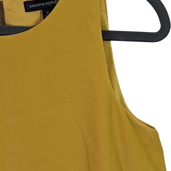 Banana Republic Women size 2 Tiered Lined Dress Mustard Sleeveless Pockets - Picture 4 of 13